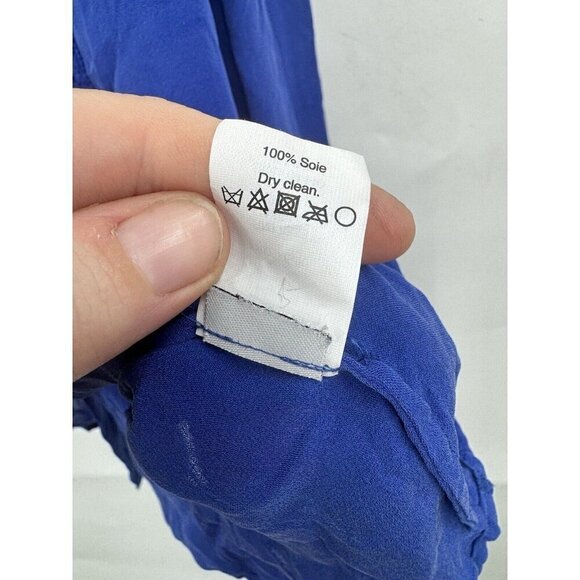 J. Crew 100% Silk Blouse Women 2 Blue Fairy Edwardian Pleated Sheer Embroidered - Picture 8 of 8